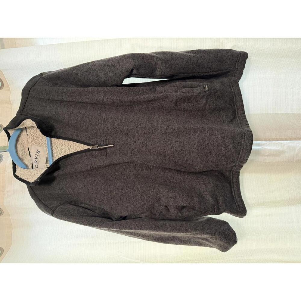 Orvis Mens Sherpa Lined Quarter Zip Fleece Sweater Jacket Gray Large 1433070